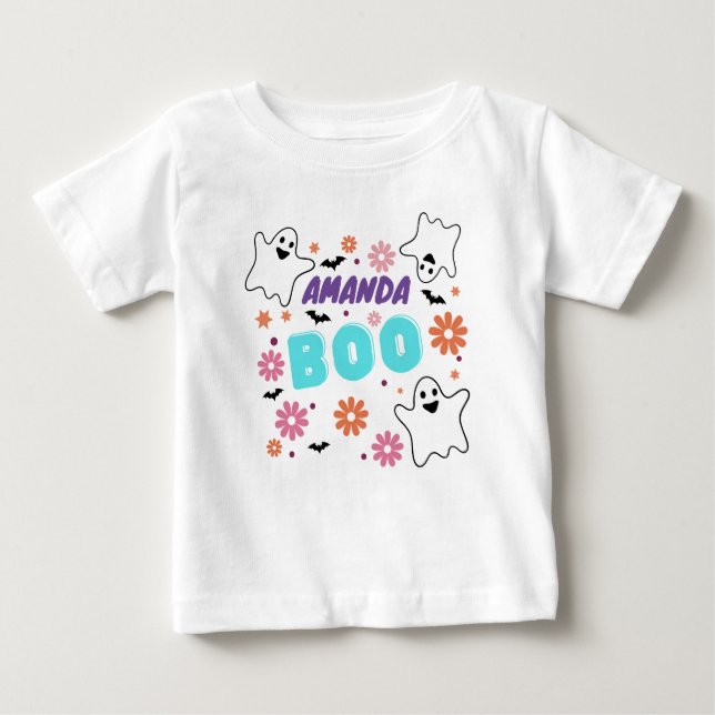 Maßgeschneidertes Retro-BootHalloween-Blumendesign Baby T-shirt (Vorderseite)