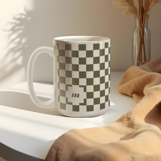 Maßgeschneidertes Retro-Muster für modernes Prüfmu Kaffeetasse (Retro Modern Chequered Pattern Custom Monogram Coffee Mug)