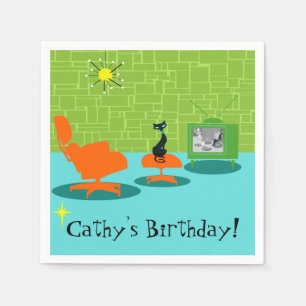 Maßgeschneidertes Retro Space Age Kitty Paper Napk Serviette