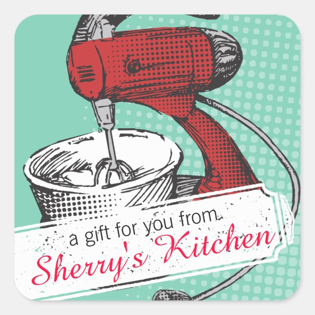 Maßgeschneidertes Retroständer für die Backbäckere Quadratischer Aufkleber (Vorderseite)