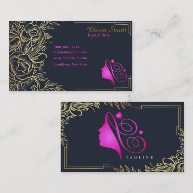 Maßgeschneidertes rosa Gold-Elegant-Template 12 Visitenkarte (Vorne/Hinten)