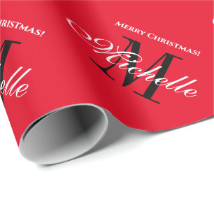 Maßgeschneidertes Rot-Name Monogramm Frohe Weihna Geschenkpapier