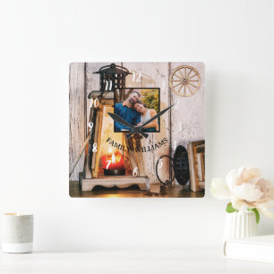 Maßgeschneidertes rustikales Bauernhaus Laternenla Quadratische Wanduhr