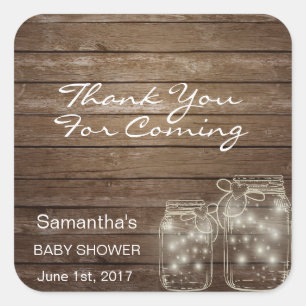 Maßgeschneidertes Rustikales Mason Jars Baby Dusch Quadratischer Aufkleber