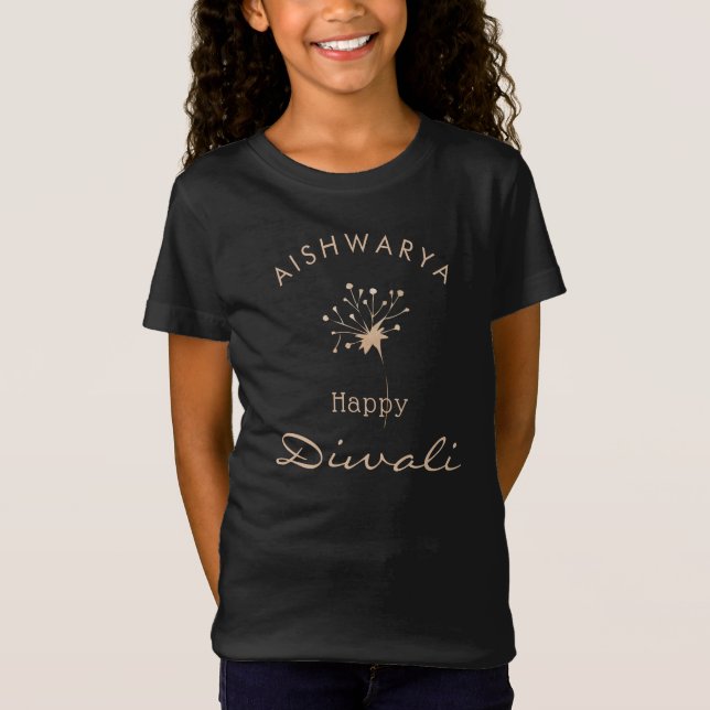 Maßgeschneidertes Schwarz-Gold Diwali T-Shirt (Vorderseite)