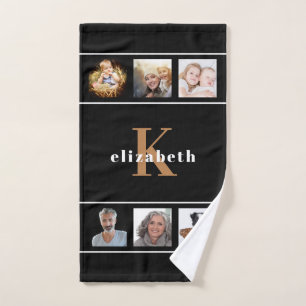 Maßgeschneidertes Schwarz-Gold-Monogramm aus Foto Handtuch