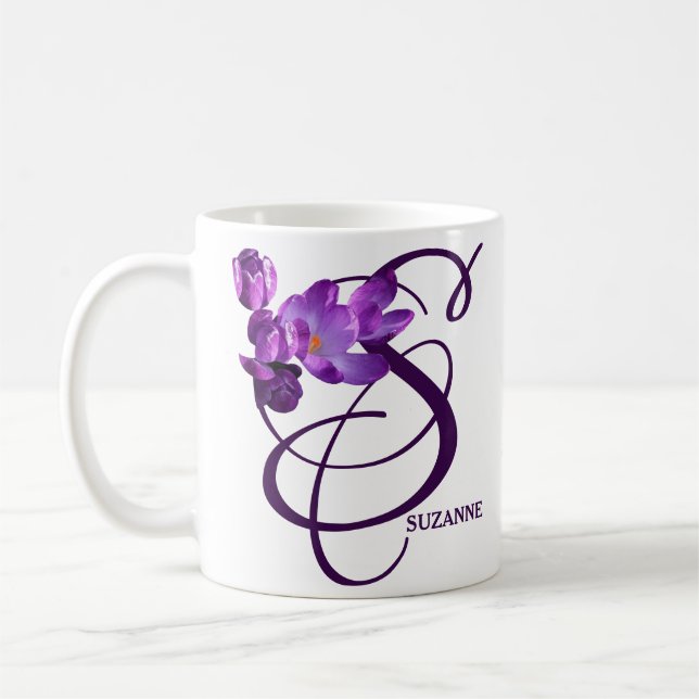 Maßgeschneidertes Suzanne-Namensschild für violett Kaffeetasse (Links)