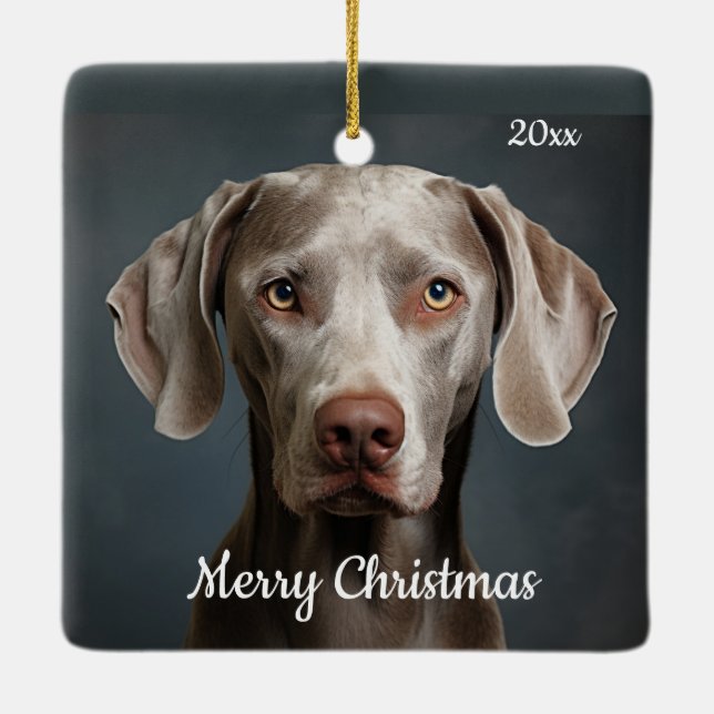 Maßgeschneidertes Weihnachtsweimaraner Hundetier Keramikornament (Rückseite)