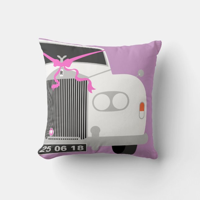 Maßgeschneidertes weißes Hochzeitlimousine-Datum Kissen (Vorderseite)