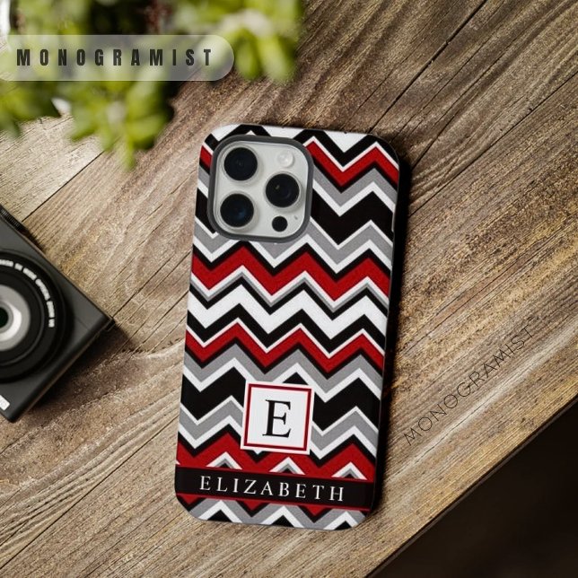 Maßgeschneidertes Zickzack Muster in Weiß-Rot-Grau iPhone Hülle (Customizable White Black Red Grey Chevron Pattern iPhone Case)
