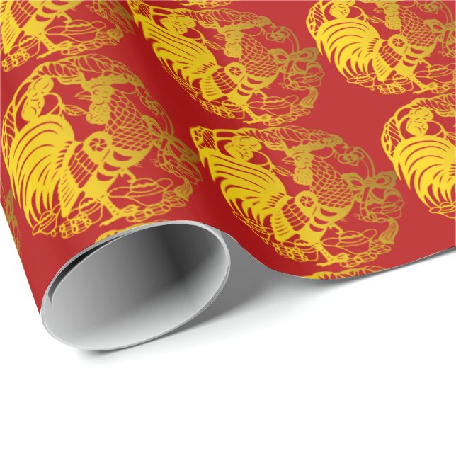 Maßgeschneidertes Zodiac 2017-Rooster-Jahr-W-Papie Geschenkpapier (Rolleneckpunkt)