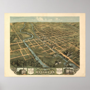 Massillon Ohio 1899 Antique Panoramabalkarte Poster