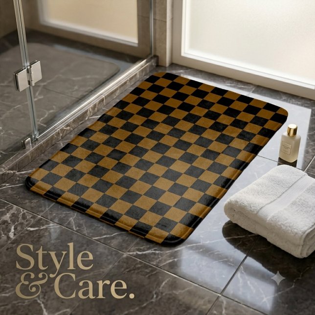Massiv Braun mit schwarzem Quadratmuster Badematte (Solid Brown with Black Square Pattern Bath Mat)