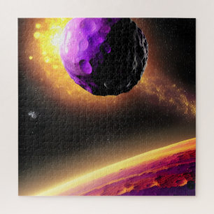 Massive Lila Kometen in Richtung rosa Planet Puzzle