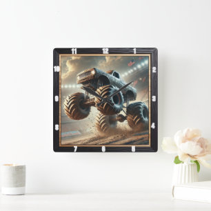 Massive Monster-LKW-Fahrt durch Schlamm Quadratische Wanduhr