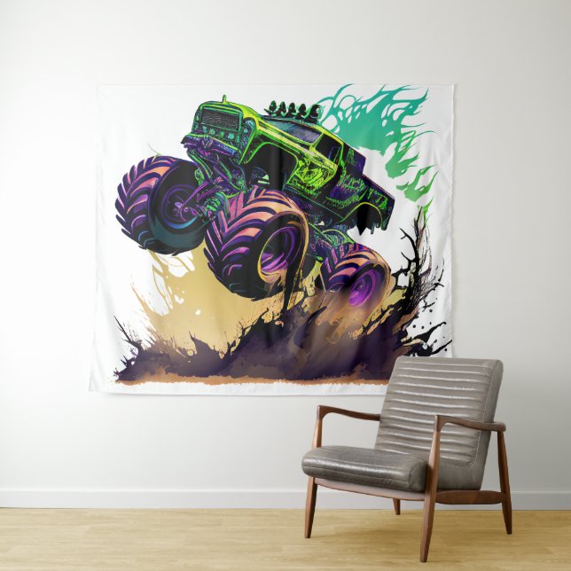 Massive Monster-Lkw in Aktion 5 Wandteppich (Beispiel (Horizontal))