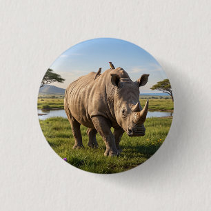 Massives Nashorn, das die offenen Savannenebenen d Button