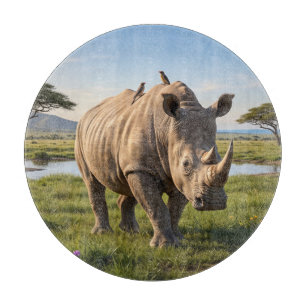 Massives Nashorn, das die offenen Savannenebenen d Schneidebrett