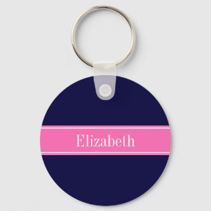 Massives Navy Blau Hot Pink #2 Band Namensmonogram Schlüsselanhänger