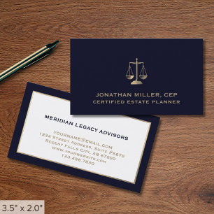 Maßstab für die Rechtsjustiz in Navy Blue und Gold Visitenkarte