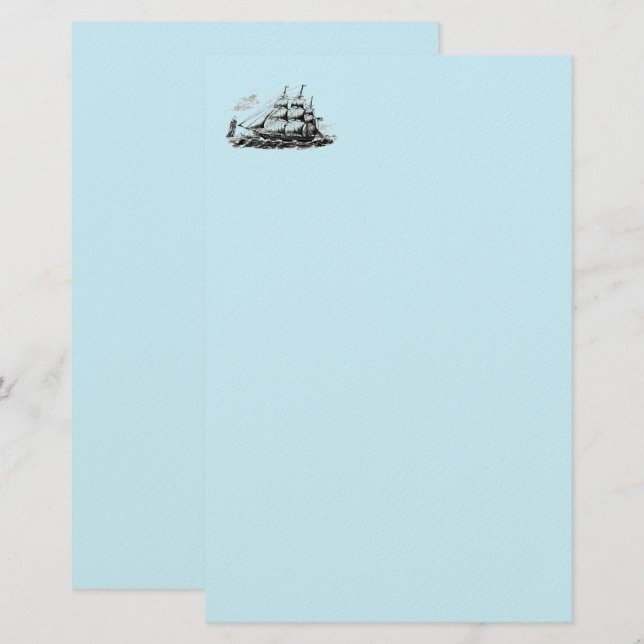 Masted Ship Blue Stationery Briefpapier (Vorne/Hinten)