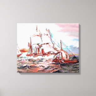 "Masted Ships at Sunset" Leinwanddruck