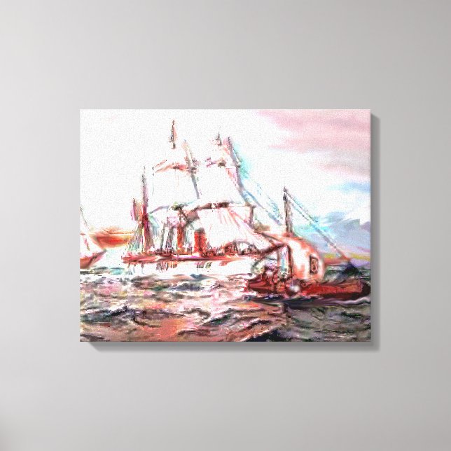 "Masted Ships at Sunset" Leinwanddruck (Vorderseite)