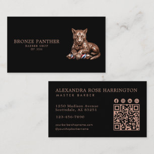 Master Barber Shop Rose Gold Panther Qr Code Visitenkarte