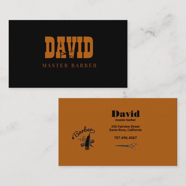 Master Barber Stylist Black & Gold Business Card Visitenkarte (Vorne/Hinten)
