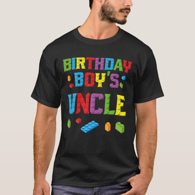 Master Builder Birthday Boy's Uncle Building Brick T-Shirt (Vorderseite)