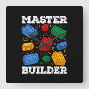 Master Builder Cute Block Building Kids Toys Brick Quadratische Wanduhr