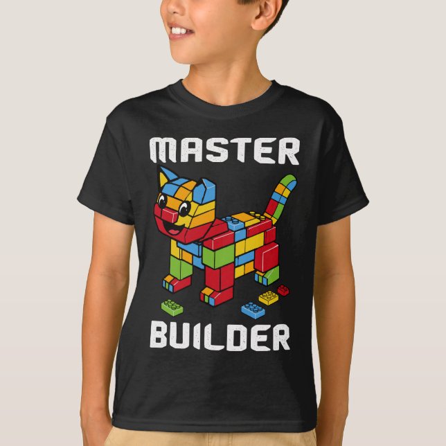 Master Builder Gebäude blockiert Brick Cat Lover T-Shirt (Vorderseite)