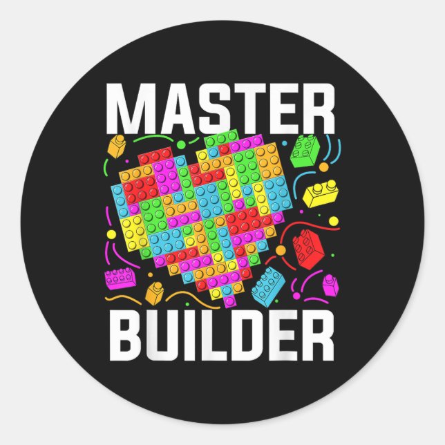Master Builder Heart Block Brick Gebäude Runder Aufkleber (Vorderseite)