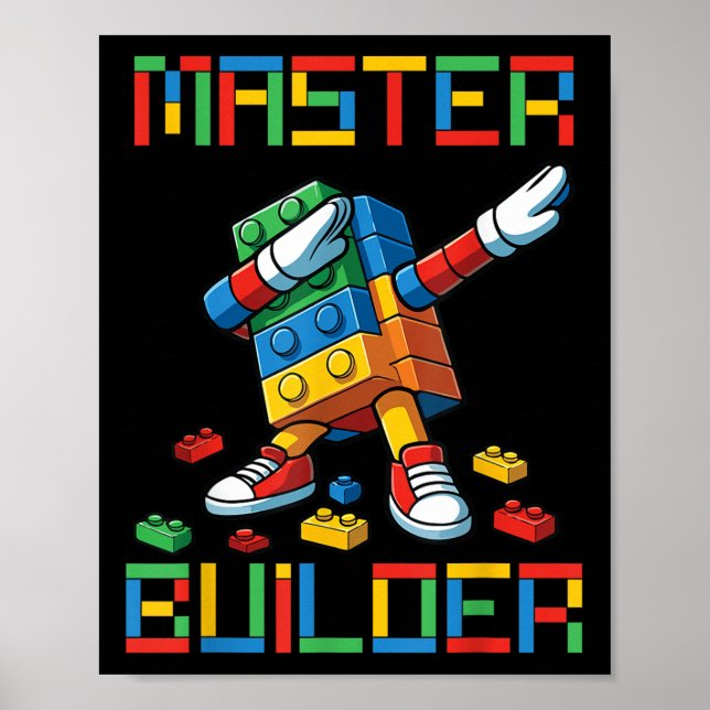 Master Builder Tee Dabbing Blocks Bricks Building  Poster (Vorne)