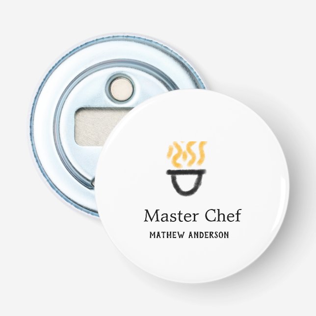 Master chef add name black pan yellow fire fume co flaschenöffner (Vorderseite)