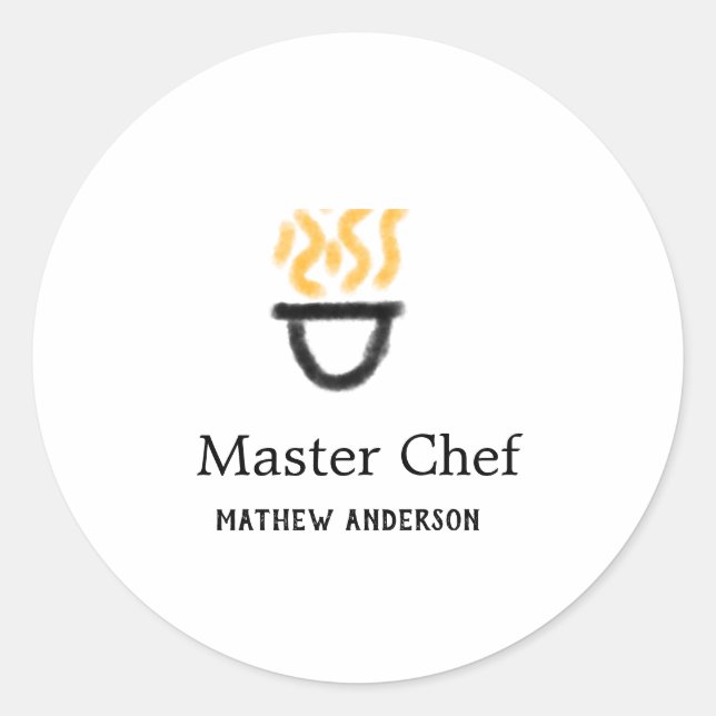 Master chef add name black pan yellow fire fume co runder aufkleber (Vorderseite)