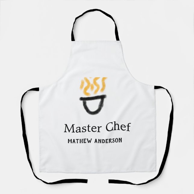 Master chef add name black pan yellow fire fume co schürze (Vorderseite)