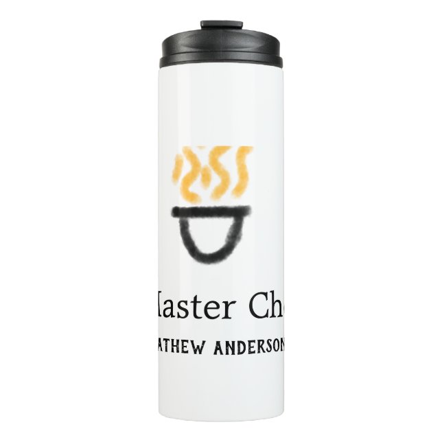 Master chef add name black pan yellow fire fume co thermosbecher (Vorderseite)