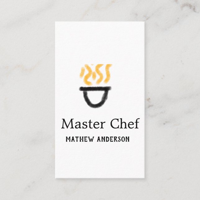 Master chef add name black pan yellow fire fume co visitenkarte (Vorderseite)