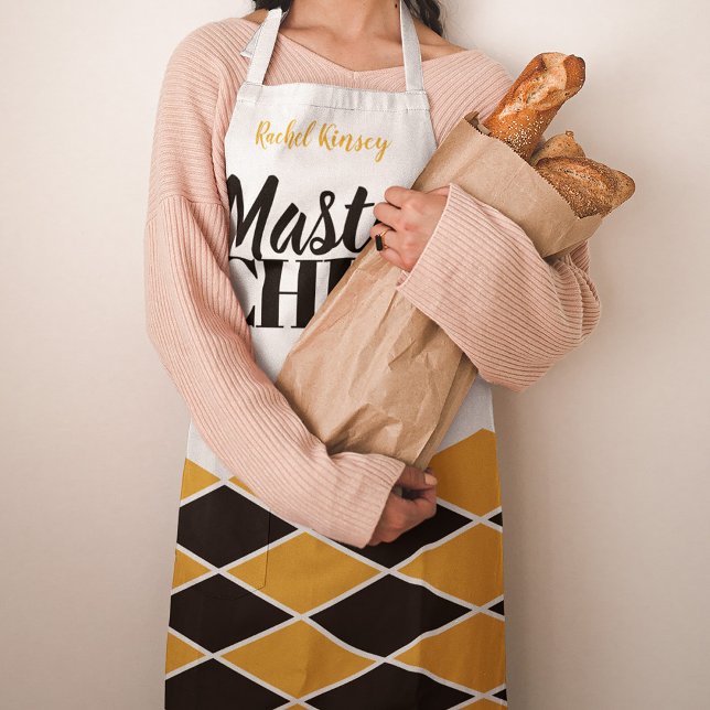 Master Koch Name personalisiertes schwarz-orangefa Schürze (Von Creator hochgeladen)