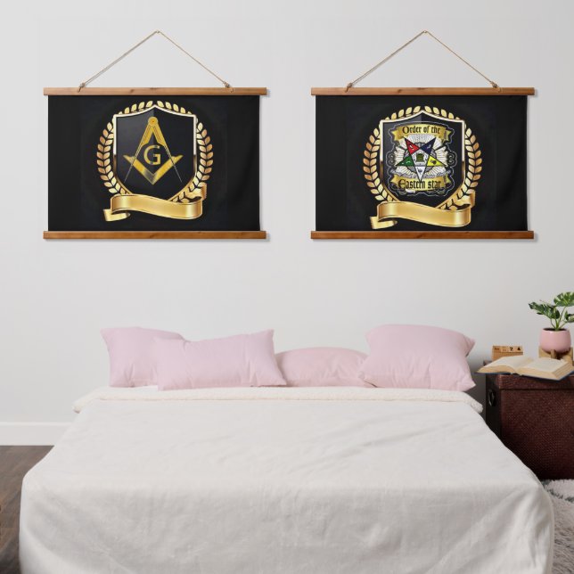 Master Mason / Eastern Star Wandteppich Mit Holzrahmen (Schlafzimmer)