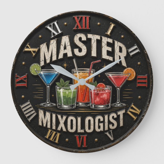 Master Mixologist Bartender Gift Retro Home Bar Große Wanduhr (Vorderseite)