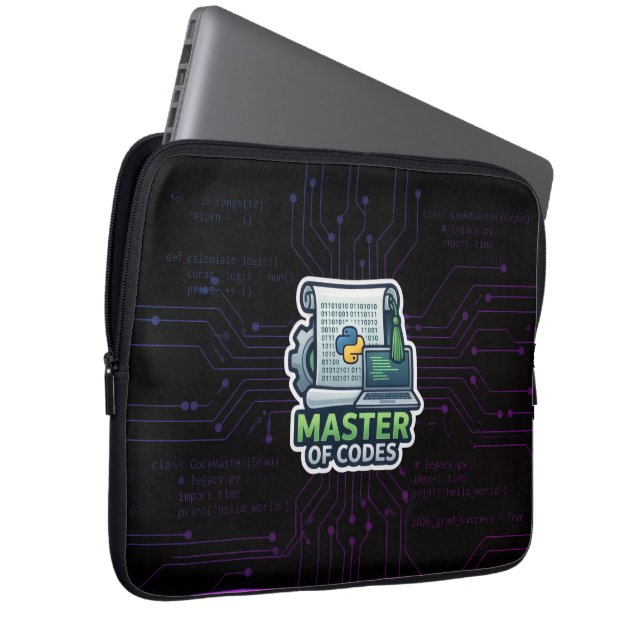 Master of Codes Entwickler-Laptop-Hülle - Python Laptopschutzhülle (Vorne Rechts)