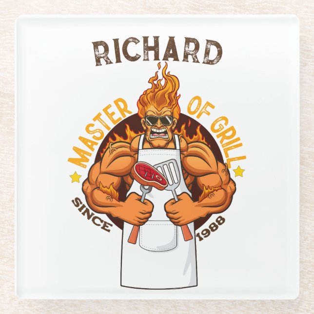 Master of Grill Vathers Day Gift GRILLEN Koch Vate Glasuntersetzer (Vorderseite)