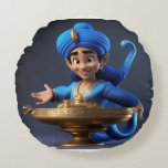 Master of Magic– 3D Cartoon Genie Design Rundes Kissen<br><div class="desc">Bring the magic to life with "Master of Magic", a 3D cartoon-style design featuring a cheerful, blue genie holding a swirl of glowing enchantment in his hands. Inspired by the charm and energy of classic animated genies, this top-half character design is bursting with charisma, power, and humor. Perfect for fans...</div>