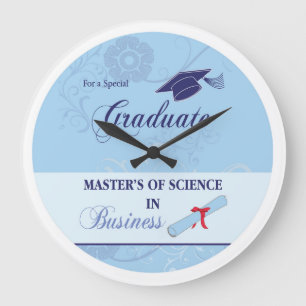 Master of Science in Business Blue mit Swirl Große Wanduhr
