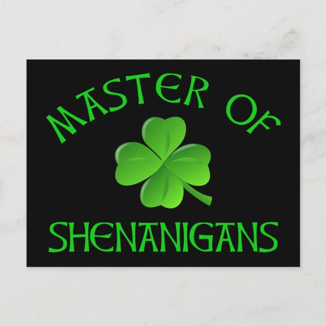 Master of Shenanigans Funny St. Patrick's Day Postkarte (Vorderseite)