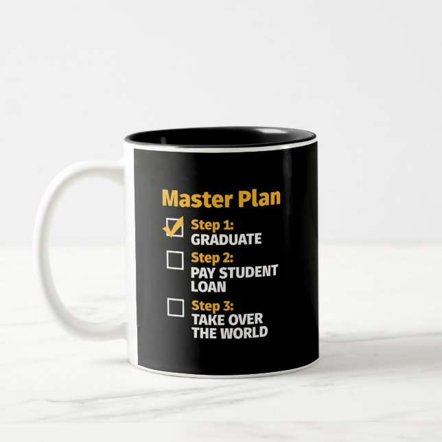 Master Plan Funny MBA Uni-Abschluss Zweifarbige Tasse (Links)