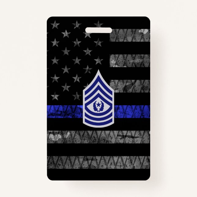 Master Sergeant Thin Blue Line Distressed Flag Ausweis (Vorderseite)