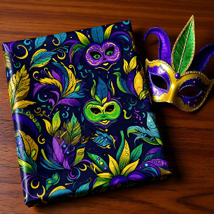 Masterpiece Mardi Gras Masken Muster Geschenkpapier